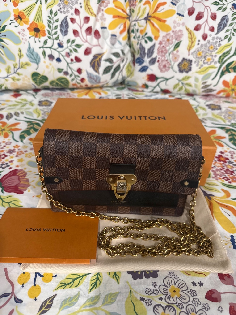 Louis Vuitton Brown Damier Ebene Chain Crossbody Purse